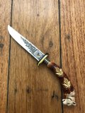German 1950's Mini Knife with Coat of Arms Scene & Carved Resin Handle