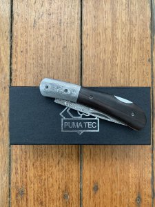 Puma Knife: Puma Tec Damascus Ebony Hardwood Folding Liner Lock Knife