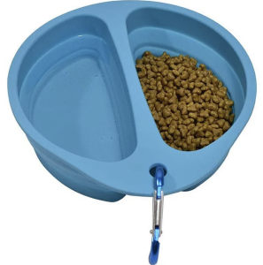 Collapsible Food Grade Silicone Compact Dog Food Bowl or Water Bowl in Blue