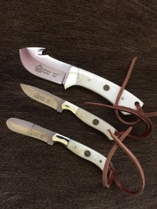 Puma SGB Trophy Care White Bone Handled Caper, Skinner, Fleshing 3 Knife Set