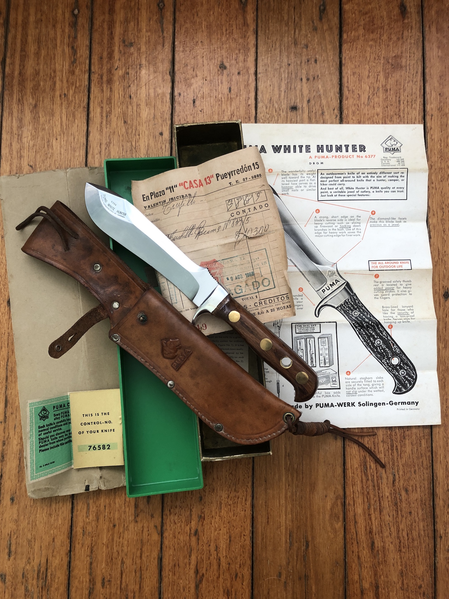 Puma Knife Puma Rare 1968 Jacaranda White Hunter Knife with Original Box Paperwork Receipt 76582