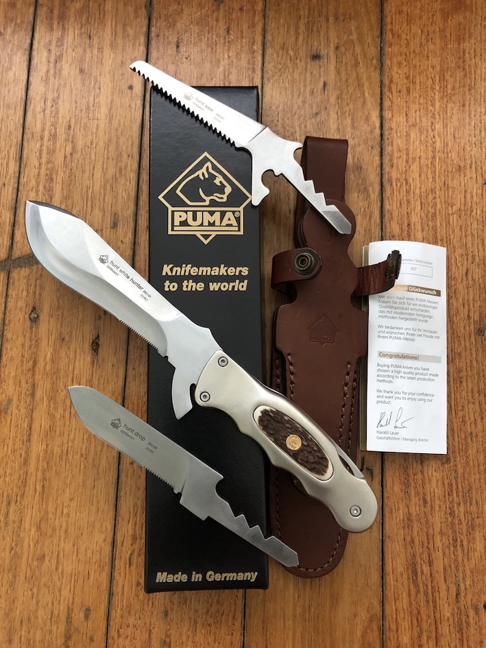 Puma Knife Puma Rare 3 Blade White Hunter Set in original sheath and Box