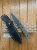 LionSTEEL Italy. Model T5B CVG Green Canvas Micarta Handle with Leather Sheath