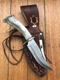 Ken Richardson Custom Handmade 6" Bowie Blade Hunting Knife with Deer Antler Handle & Custom Sheath