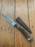 1970's DES Brand Jagdnicker Knife with Red Deer Antler Handle & Sheath