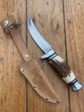 Solingen Germany EUROCUT Original 3 1/2" Blade Original Buffalo Skinner with Deer Antler Handle & Leather Sheath