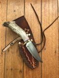 Ken Richardson Custom Handmade 4" Drop Point Blade Hunting Knife with Deer Antler Handle & Custom Sheath