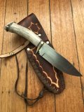 Ken Richardson Custom Handmade 5.5" Drop Point Blade Hunting Knife with Deer Antler Handle & Custom Sheath