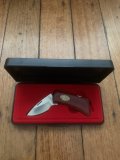 Katz Knives: Small Bob Kat Cherrywood Locking Folding Knife with gift Tin
