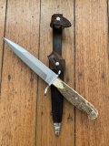 Boker Solingen German Made Reproduction 1918 WWI Trench Knife  with Deer Antler Handle & Sheath