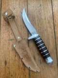 Solingen Germany EUROCUT Original 3 1/2" Blade Original Buffalo Skinner with Stacked Wood Handle & Leather Sheath