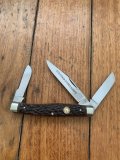 Puma Knife: Puma rare vintage 1974 'STOCK' 3 blade Fold back Knife with Dark Brown Jigged Bone Handle