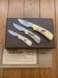 Kershaw Knife: 1982 Rare Scrimshawed set of 3 Knives in Presentation Box #142/1000