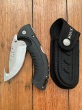 Buck Knife: 2007 Model 398 Large Buck OMNI Hunter Folding Gut Hook Knife with Black Handle & Pouch