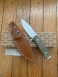 LionSTEEL Italy. Model M5 CVG-1 Green Canvas Micarta Handle with Leather Sheath