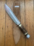 EC Solingen Germany Big 8" Blade Scout Bowie Knife with Stag Handle & Leather Sheath