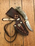 Ken Richardson Custom Handmade 3" Hunter Blade Hunting Knife with Deer Antler Handle & Custom Sheath