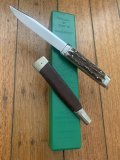 Puma Knife: Puma 1972 Vintage 3573 Boot Knife with Stag Handle Sheath in Puma Green/Yellow Box