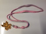 Lanyard: Pink Leather Braided Flat Single Whistle Lanyard