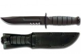 Ka-Bar Knife: Kabar Short Partially-Serrated Black Utility Knife in Leather Sheath