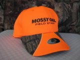 Baseball Cap: "Mossy Oak Field Staff" Logo Blaze Orange with Camo Pattern