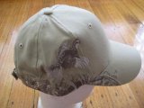 Embroidered Quail Scene Khaki Baseball Cap