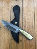 SOS Damascus Knife: Damascus Knife with File Work and Camel Bone Handle