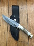 Damascus Knife: Damascus Bowie with Stag Horn Handle and Brass Pommel