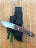 Azero Knives: Skinning knife with Violet Palisander Wood Handle Leather Sheath and Firestarter