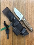 Azero Knives: Skinning knife with Olive Wood Handle Leather Sheath and Firestarter