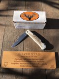 Silver Stag Large 4" Blade Back Lock Folding Knife with Stag Antler Handle