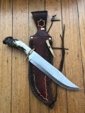 Ken Richardson Custom Handmade 11" Bowie Blade Hunting Knife with Deer Antler Handle & Custom Sheath