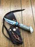 Ken Richardson Custom Handmade 3" Blade Hunter with Turquoise and Cocobolo Inserts Deer Antler Handle & Custom Sheath