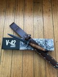 COMMANDO BLADED V-42 KNIFE WITH LEATHER HANDLE AND SHEATH