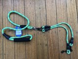 Dog Lead:  Hi Viz Green/Blue Dog Walking Brace Set for 2 Dogs