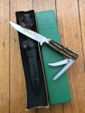 Puma Knife: Puma Circa 1969 Gamekeeper Model 3591 Knife with Stag Handle & Original Sheath and Box