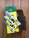 Puma SGB Trophy Care White Bone Handled Caper, Skinner, Fleshing 3 Knife Set