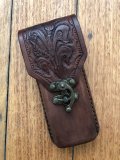 Knife Pouch: Mid Brown Antique Effect Large Leather Folding Knife Pouch