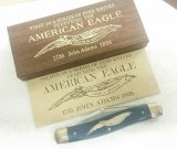 Schrade Parker E2 American Eagle stockman knife, John Adams, blue handles