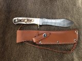 SOS Damascus *PUMA White Hunter* Knife with Sambar Deer Antler Handle & Leather Sheath