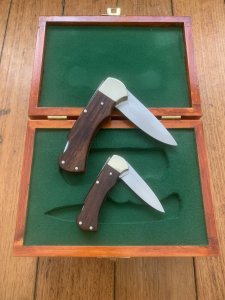 Puma Set of 2 - 1987-90 4 Star Rosewood Folding Knife Set in Puma Display Box