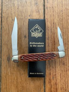 Puma Knife: 1990's Puma Bantam Folding Knife with Red Jigged Bone  Handle