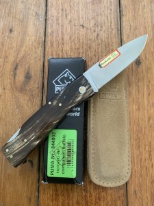 Puma Knife: Puma IP Companion Folding Knife with Buffalo Horn Handle and Pouch