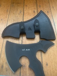 TOPS KNIVES: VI AX Viking Axe Solid 1075 Steel Black linen Micarta Handle & Case