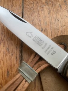 Puma Knife: Puma 945 Jagdtaschenmesser 1970 Hunting Pocket Knife with Stag Antler Handle #22072