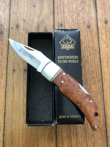 Puma Knife: Rare Puma THUYA Folding Knife with Root Wood Handle in original Black Box