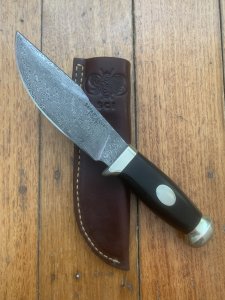 Safari Club International Limited Edition 1988 CHARLTON USA Damascus Fixed Blade with Sharpening Stone and Sheath 87-100