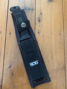 SOG M37 SEAL PUP Part Serrated Edge Graphite finish Blade Knife and Cordura Tactical sheath