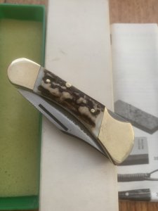 Puma Knife: Puma 1980 Rare model 895 Lord Folding Knife with Stag Handle Original Box and matching Warranty