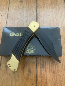 Puma Knife: Puma Rare 1988 Commando 24 Carat GOLD 88 Model Lock back Knife with Black ABS Handle & Original Box #44882